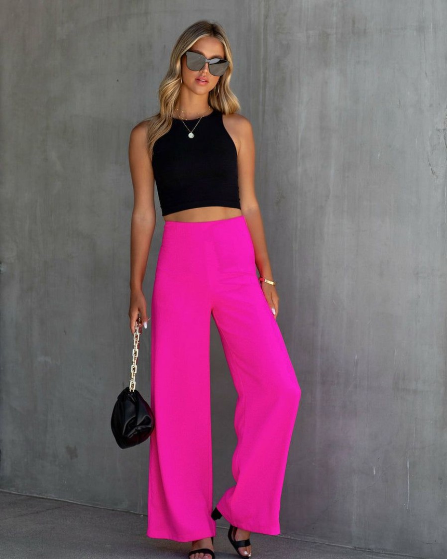 Clothing * | Do+B-001 Preorder Tres Lovely Wide Leg Pants Neon Pink Take Me To Miami