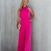 Clothing * | Do+B-001 Darlena Satin Pocketed Jumpsuit Magenta Rompers + Jumpsuits