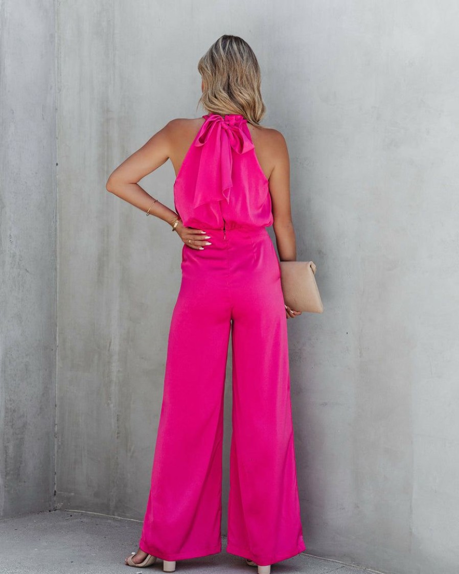 Clothing * | Do+B-001 Darlena Satin Pocketed Jumpsuit Magenta Rompers + Jumpsuits