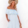 Clothing * | Flaw-001 Aimlessly So Blue Pocketed Off The Shoulder Mini Dress Dresses