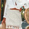 Clothing * | Sadi-001 Skirts Kaima Cotton Crochet Tassel Mini Skirt Cream Final Sale