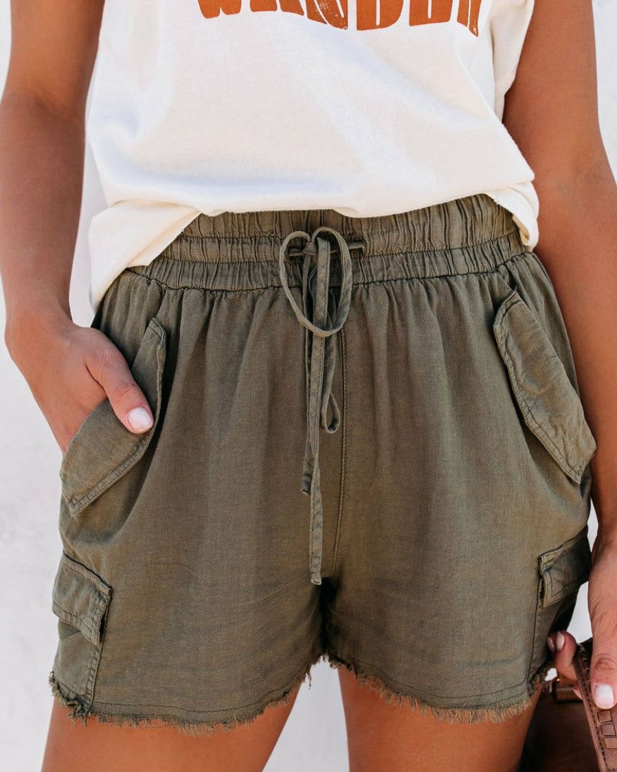 Clothing * | Thre-001 Tomboy Linen Blend Pocketed Cargo Shorts Everyday Essentials