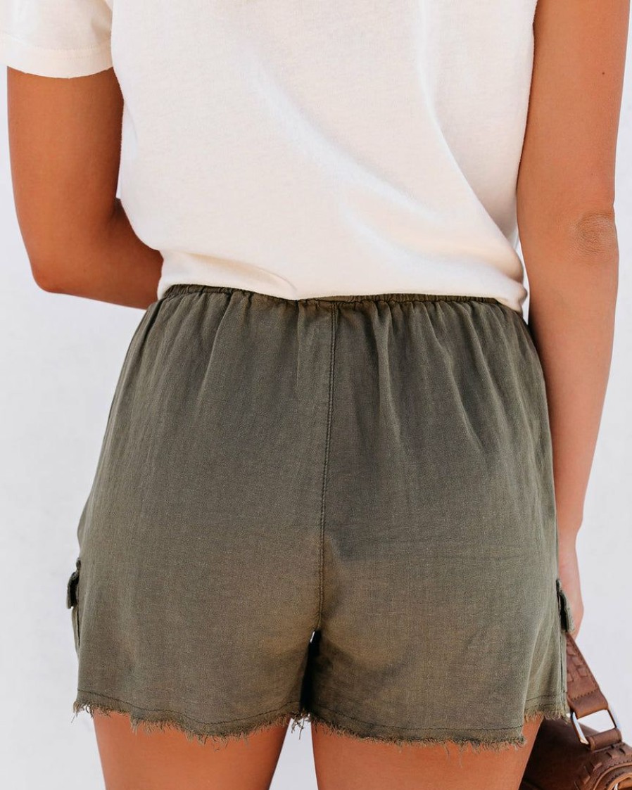 Clothing * | Thre-001 Tomboy Linen Blend Pocketed Cargo Shorts Everyday Essentials