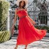 Clothing * | Newb-001 The Vacation Shop Shirley Ruffle Tiered Midi Dress Tomato Red Final Sale