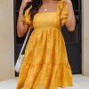 Clothing * | Entr-001 Picking Daisies Puff Sleeve Babydoll Mini Dress Mustard Yellow Final Sale