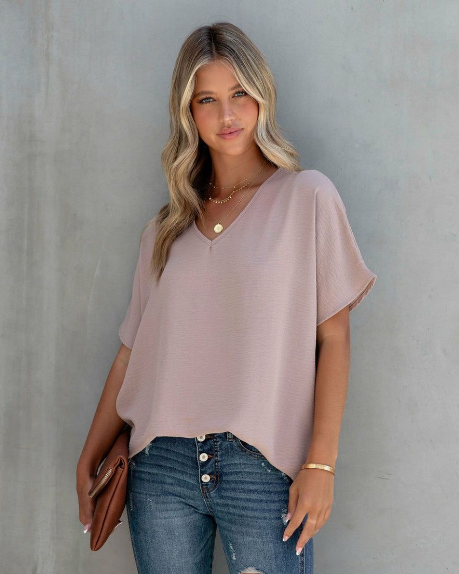 Clothing * | Entr-001 Cohen V-Neck Short Sleeve Blouse Latte