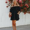 Clothing * | Entr-001 Connah Cotton Pocketed Off The Shoulder Dress Black Final Sale