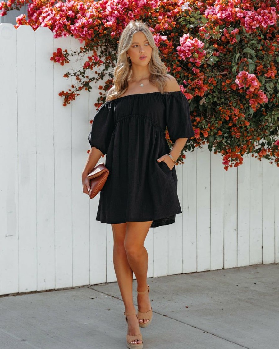 Clothing * | Entr-001 Connah Cotton Pocketed Off The Shoulder Dress Black Final Sale