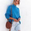 Clothing * | Flat-001 Parkin Mock Neck Knit Sweater Blue Final Sale