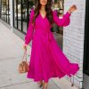 Clothing * | Salt-001 Dresses Myka Drape Midi Dress Fuchsia