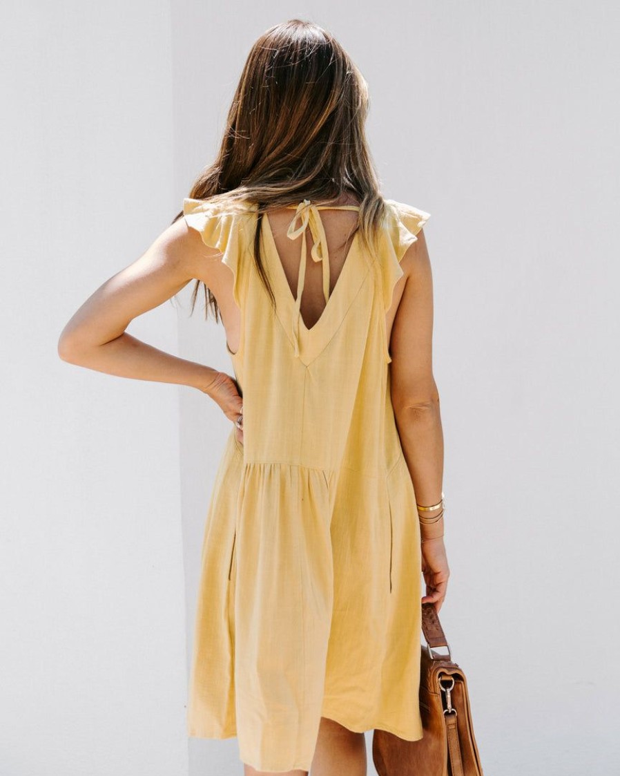 Clothing * | Prom-001 Daytime Playtime Cotton + Linen Pocketed Dress Mustard Final Sale Take Me To Miami