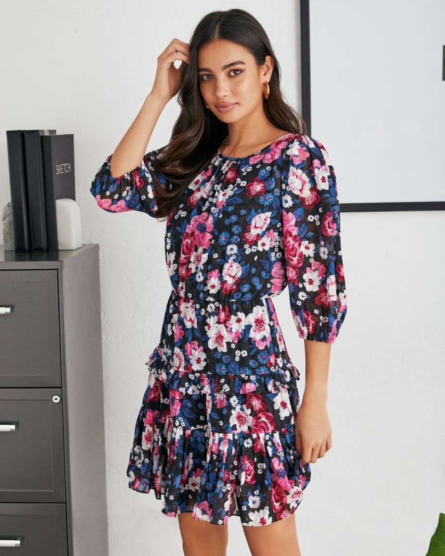 Clothing * | Suga-001 Dresses Aleyna Floral Ruffle Tiered Dress Final Sale