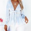 Clothing * | Flaw-001 Date Night Out Regatta Striped Smocked Tie Blouse Final Sale