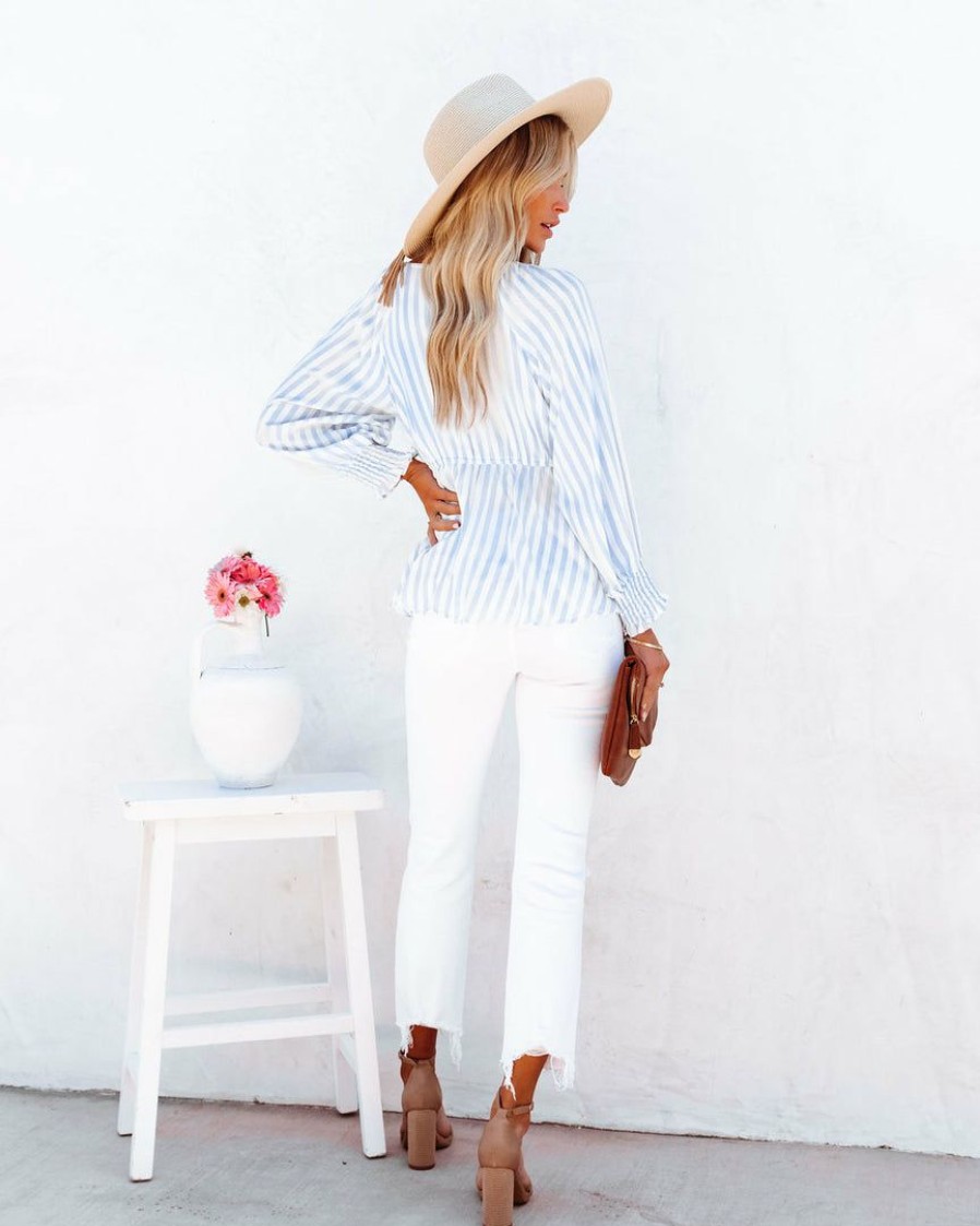 Clothing * | Flaw-001 Date Night Out Regatta Striped Smocked Tie Blouse Final Sale