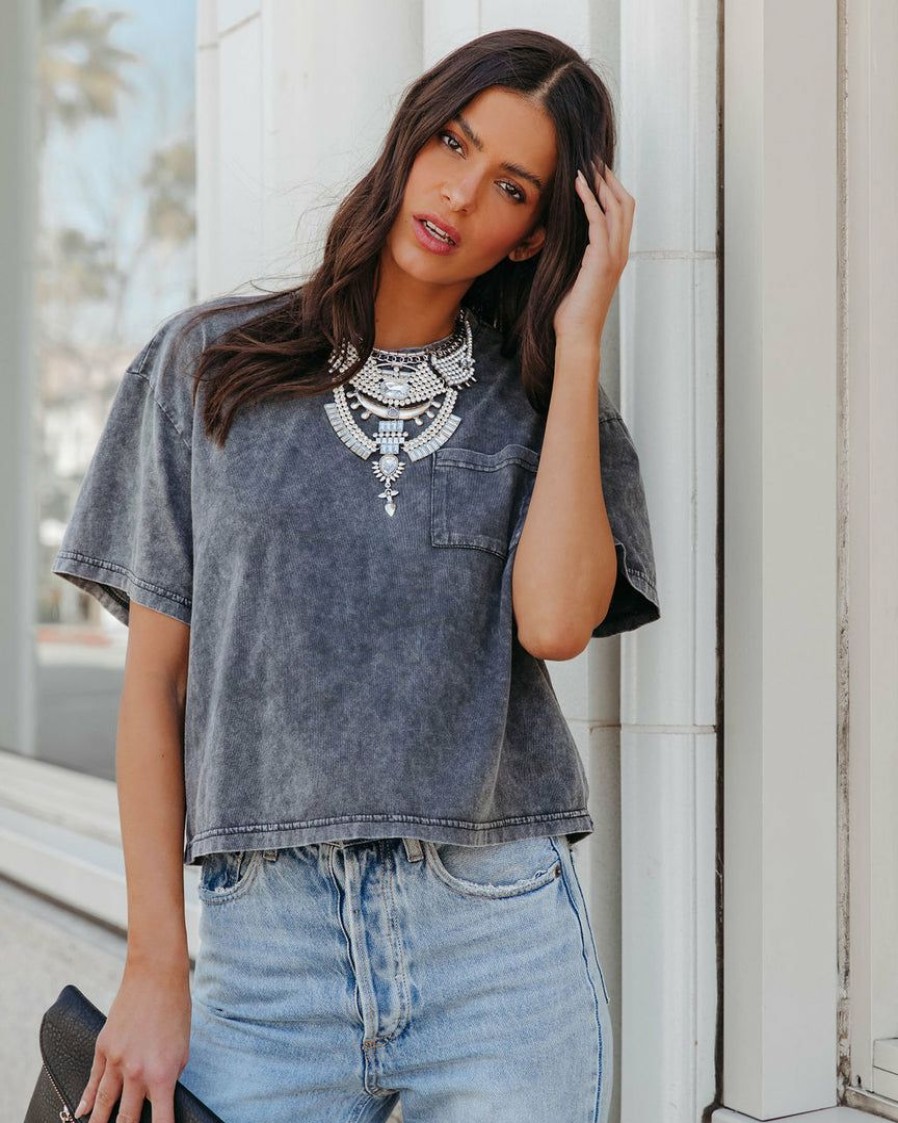 Clothing * | Baga-001 Zendaya Cotton Blend Crop Mineral Wash Tee Graphite Final Sale Tops