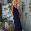 Clothing * | Wish-001 Caswell Tiered Maxi Dress Navy Final Sale Dresses