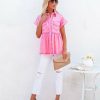 Clothing * | Entr-001 Kapri Cotton Button Down Babydoll Top Pink Final Sale Tops