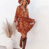 Clothing * | Oliv-001 Deshon Printed Button Down Tassel Dress Orange Final Sale