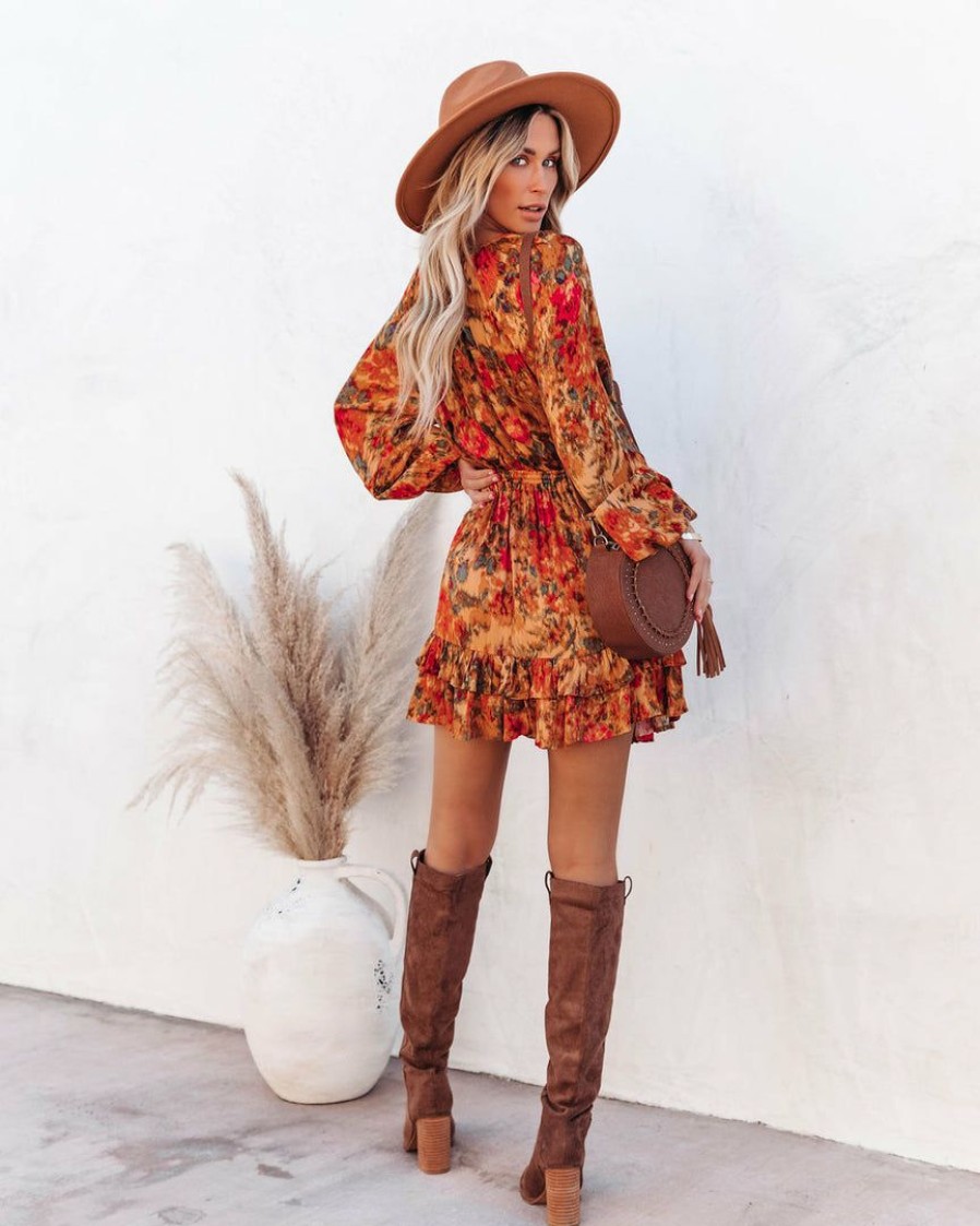 Clothing * | Oliv-001 Deshon Printed Button Down Tassel Dress Orange Final Sale