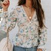 Clothing * | Blu-001 Malaia Floral Crochet Peplum Top Ivory Multi Final Sale