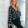 Clothing * | Enc-001 Lonzo Cotton Plaid Bell Sleeve Top Black Final Sale