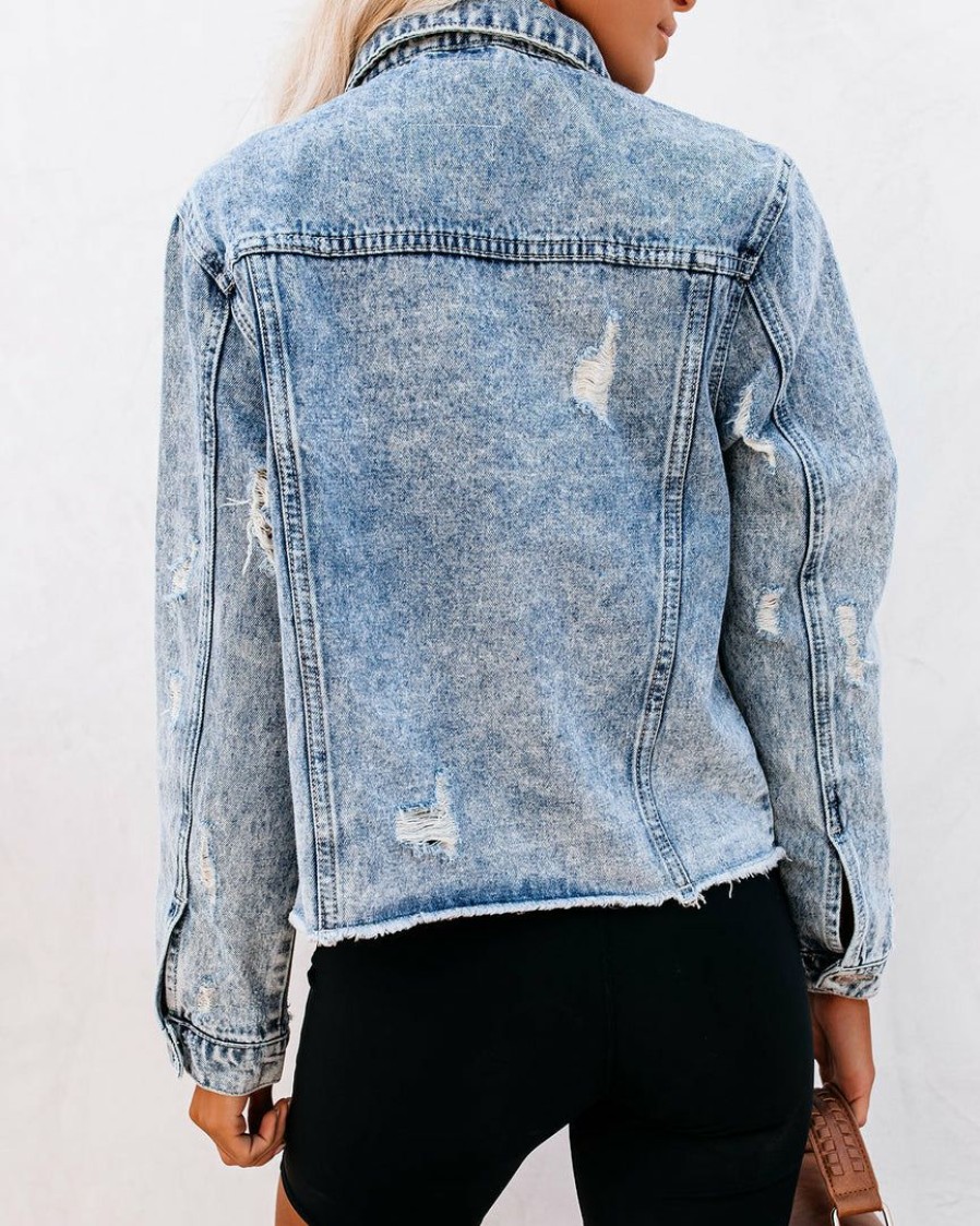 Clothing * | Verv-001 The Denim Shop Frankie Distressed Denim Jacket