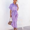 Clothing * | Mabl-001 Take Me To Miami Essence Satin Tie Front Midi Shirt Dress Lavender