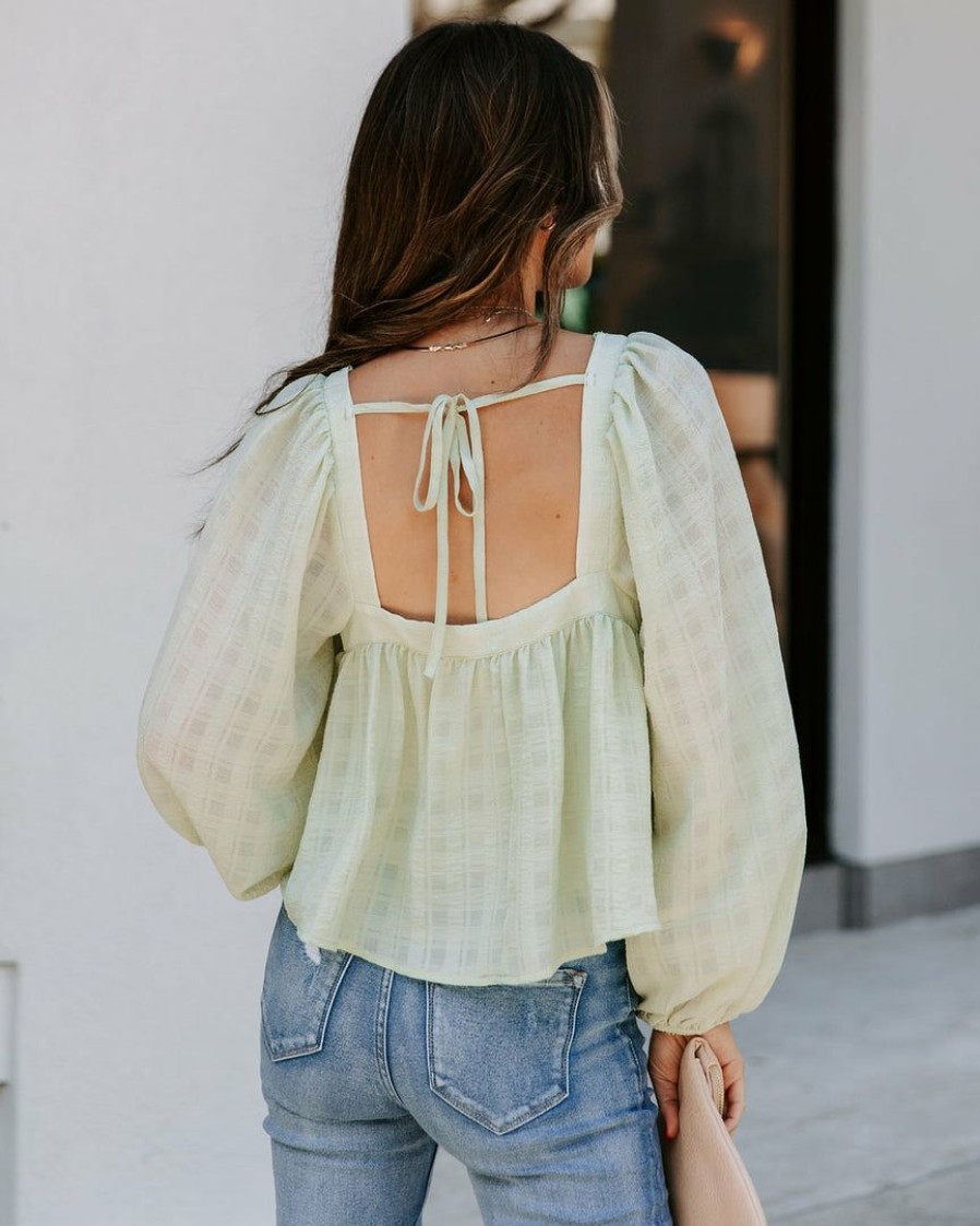 Clothing * | Blu-001 Indra Square Neck Crop Blouse Sage Final Sale Tops