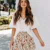 Clothing * | Oliv-001 Bottoms Amari Floral Smocked Ruffle Mini Skirt Ivory Multi