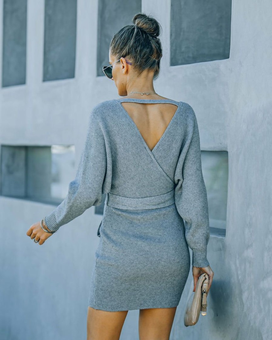 Clothing * | Oliv-001 Fatal Attraction Kimono Sweater Dress Heather Grey Final Sale