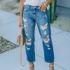 Clothing * | Kanc-001 The Denim Shop Effy Mid Rise Distressed Boyfriend Denim Flash Sale