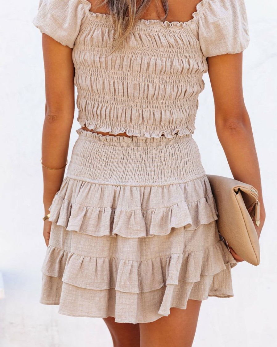 Clothing * | Oliv-001 Centenario Cotton Tiered Mini Skirt Taupe