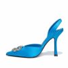 Shoes * | Band-002 Hello Lover Satin Embellished Slingback Heel Blue Guest Of Wedding