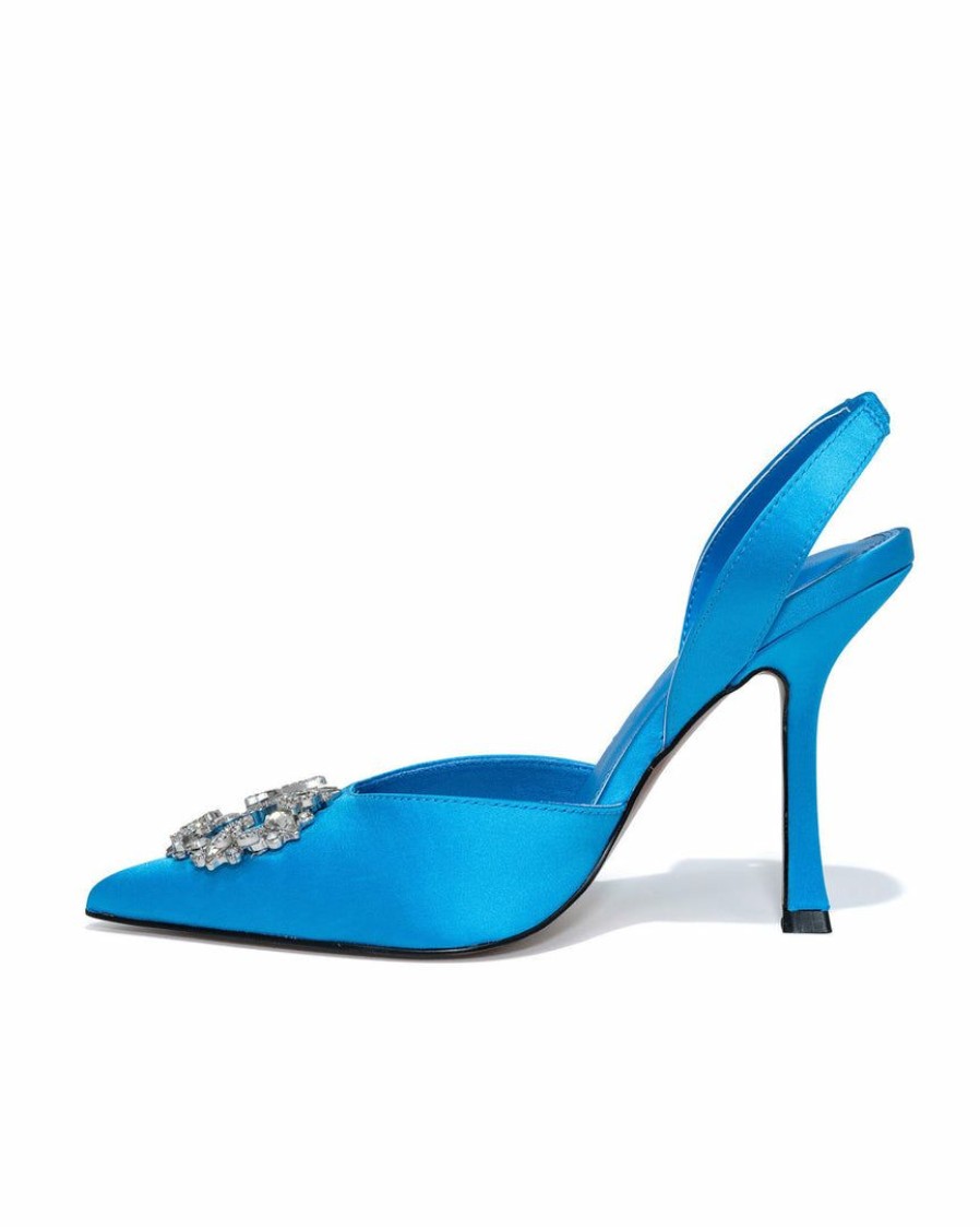 Shoes * | Band-002 Hello Lover Satin Embellished Slingback Heel Blue Guest Of Wedding