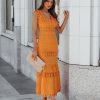 Clothing * | Endl-001 Sacha Cotton Linen Crochet Tiered Midi Dress Tangerine Final Sale