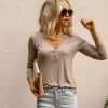 Clothing * | Thre-001 Cyndel Soft Knit Henley Light Taupe