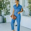 Clothing * | Miou-001 Rompers + Jumpsuits Aisha Pocketed Sleeveless Denim Jumpsuit