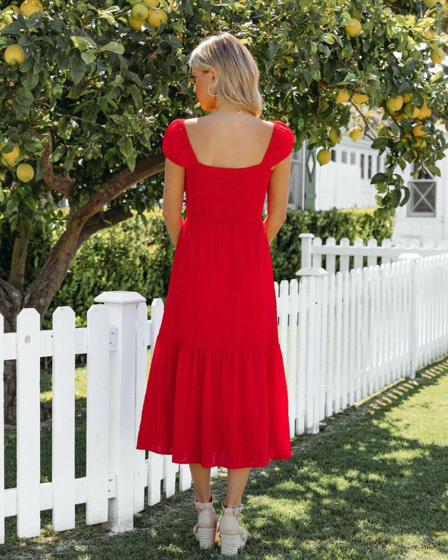 Clothing * | Lush-001 Dresses Jaylynn Smocked Midi Dress Red Final Sale