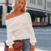 Clothing * | Oliv-001 Tess Cashmere Blend Off The Shoulder Sweater Ivory Final Sale