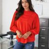 Clothing * | Coll-001 Sylas Pintuck Blouse Coral Red Flash Sale Take Me To Miami