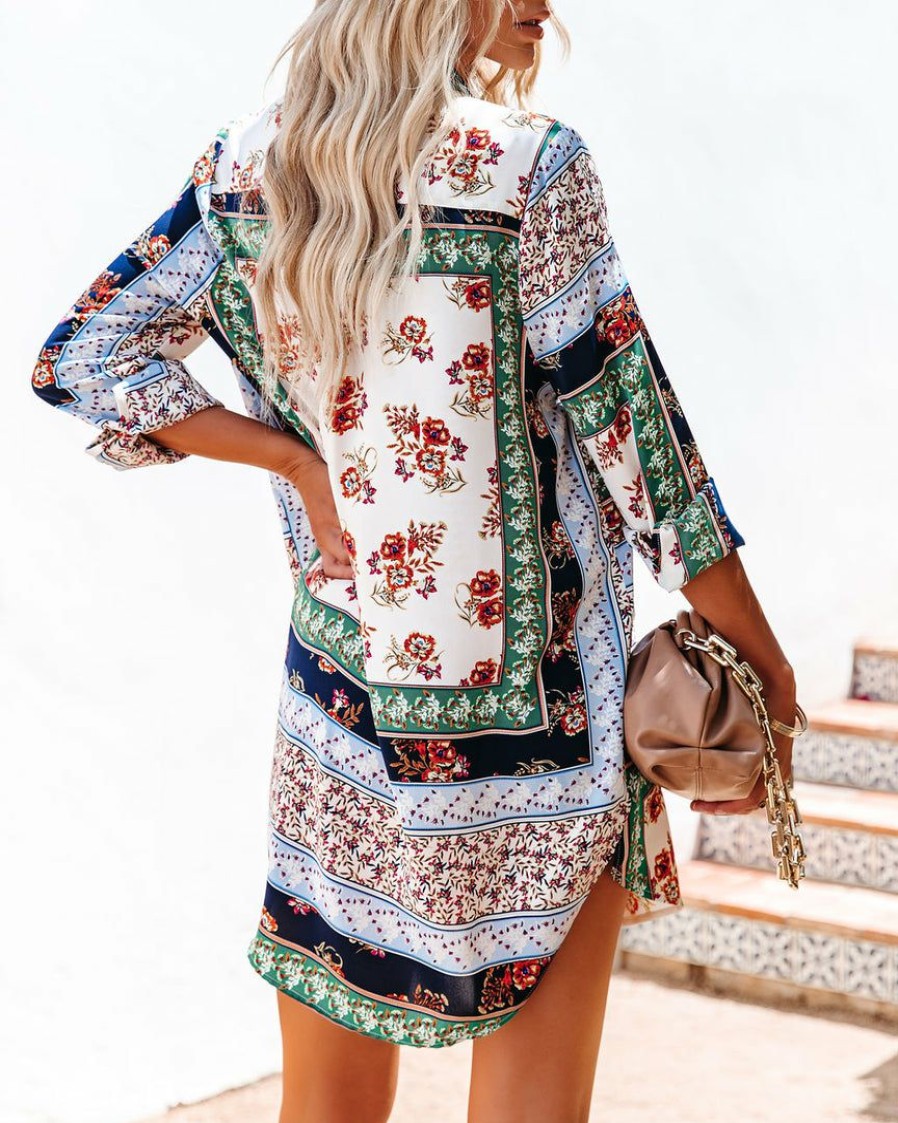 Clothing * | Acoa-001 Rochester Printed Satin Button Down Tunic