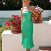 Clothing * | Dee-001 Take Me To Miami Aleena Satin Striped Cutout Midi Dress Green Final Sale