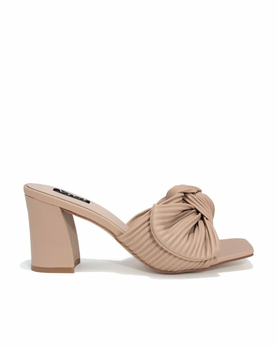 Shoes * | Prim-001 Sunny Daze Colette Pleated Faux Leather Block Heel-Nude Final Sale