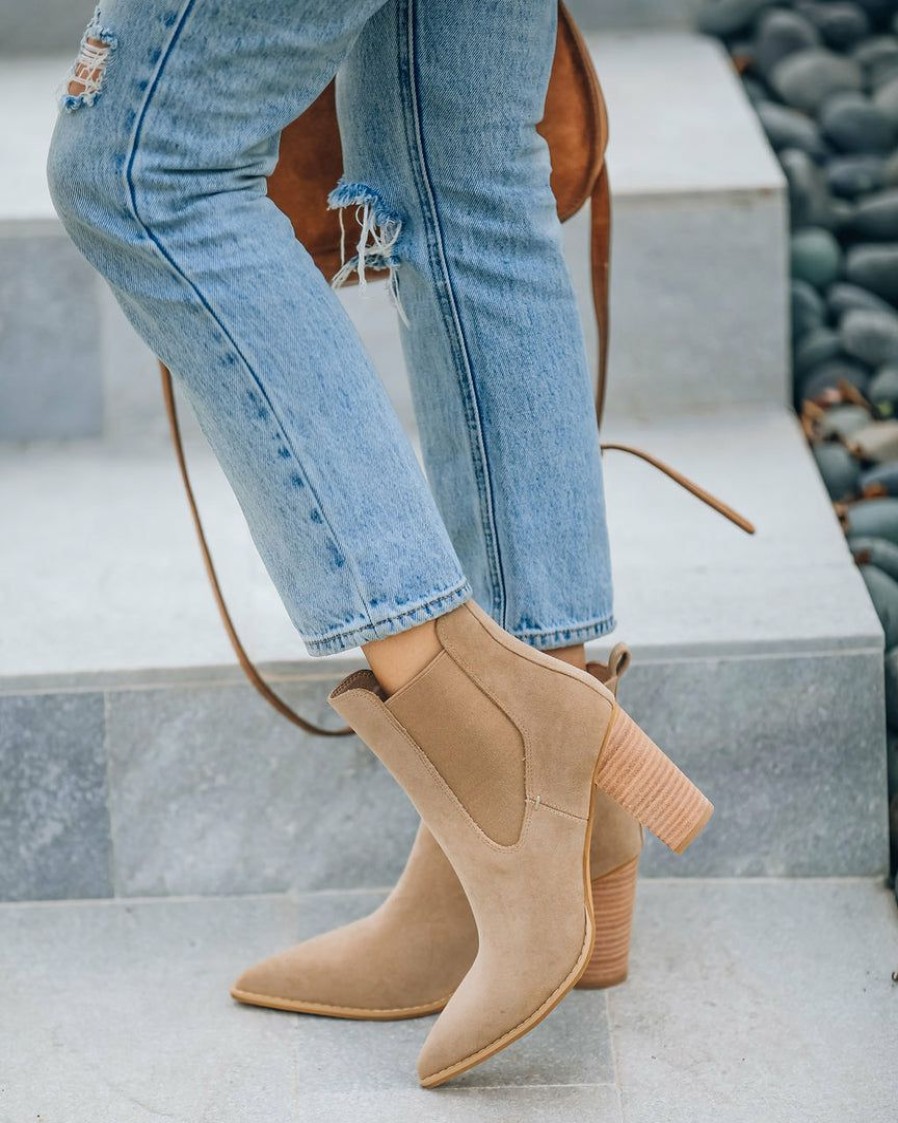 Shoes * | Mira-001 Shoes Uptown Faux Suede Heeled Bootie Khaki