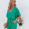 Clothing * | Tych-001 Spring Scene Pocketed Tie Romper Jade