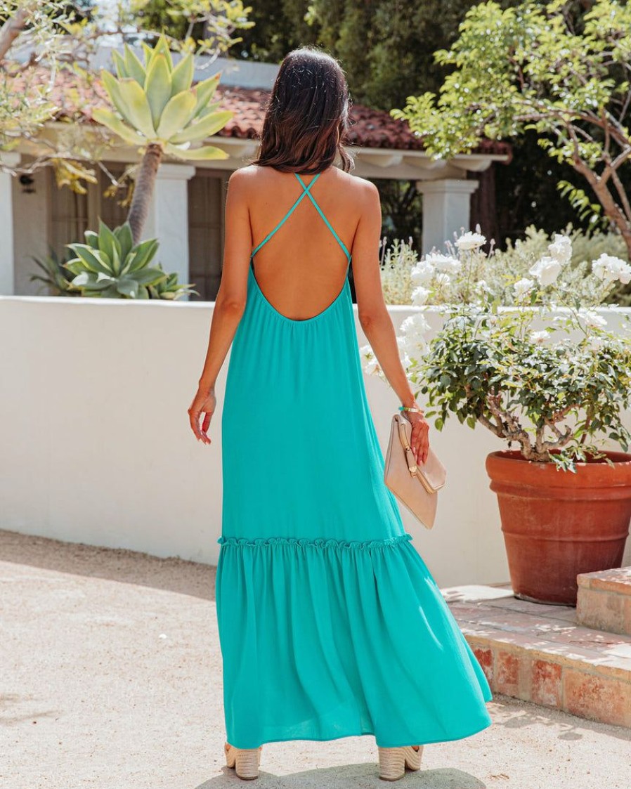 Clothing * | Tych-001 Sweet Talk Halter Maxi Dress Turquoise Final Sale The Vacation Shop