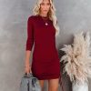 Clothing * | Acoa-001 Yasmine Long Sleeve Ruched Knit Dress Wine