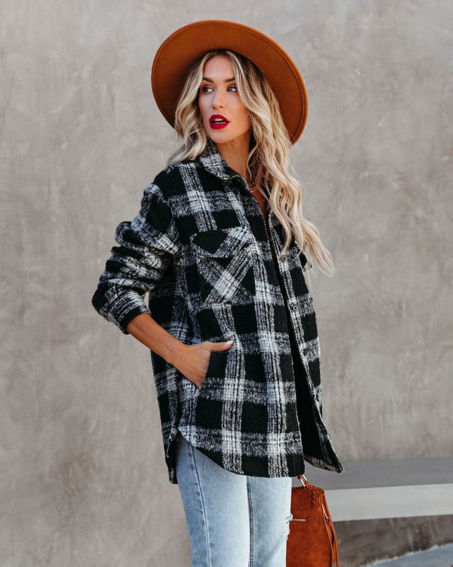 Clothing * | Thre-001 Coats & Jackets Zinny Pocketed Plaid Coat