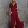 Clothing * | Suga-001 Red Carpet Ruffle Wrap High Low Maxi Dress Maroon Final Sale Dresses