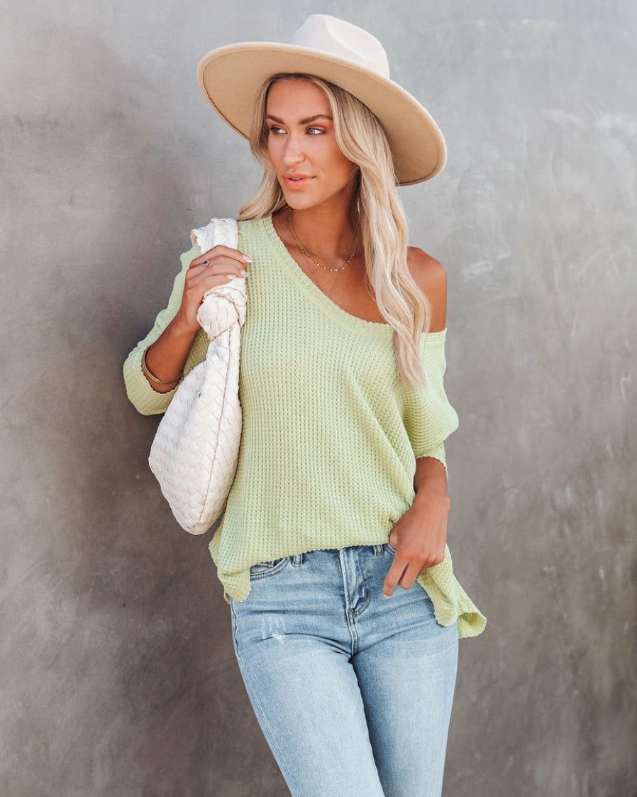 Clothing * | Flaw-001 Between Us Thermal Knit Top Lime Final Sale